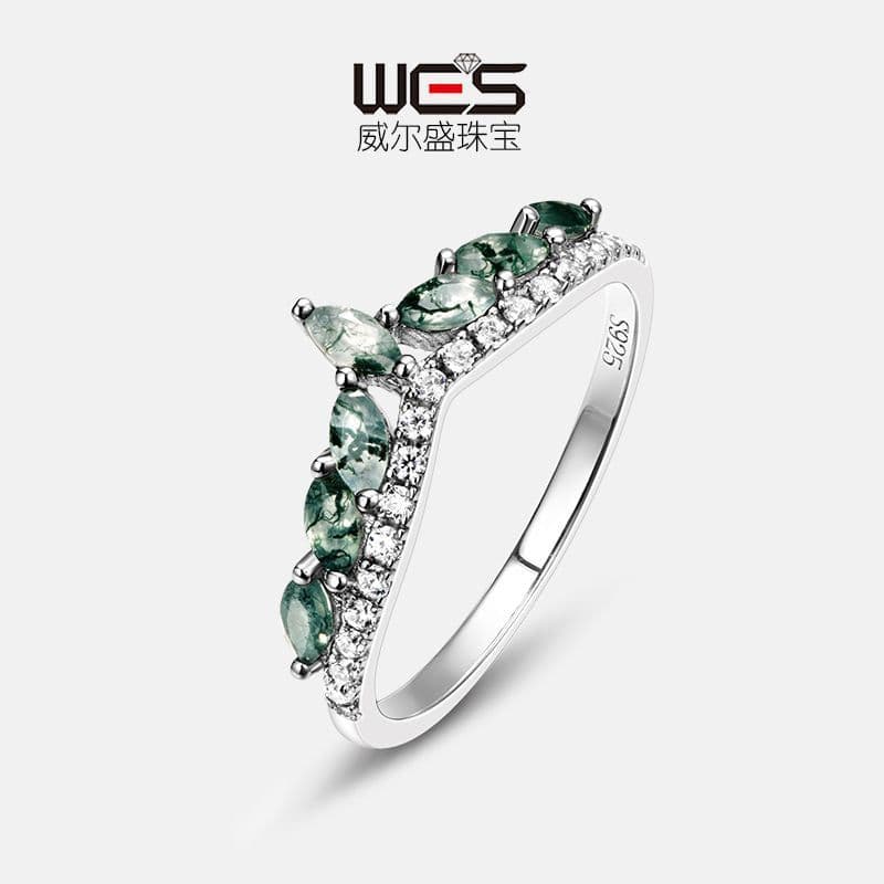 image-Wilson S925 Silver Green Moss Agate Ring Size 8
