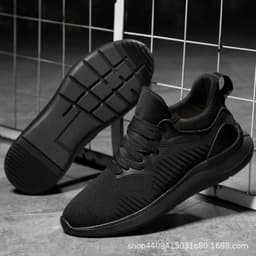 image-Men's Breathable Mesh Sports Shoes - Black Lace-up