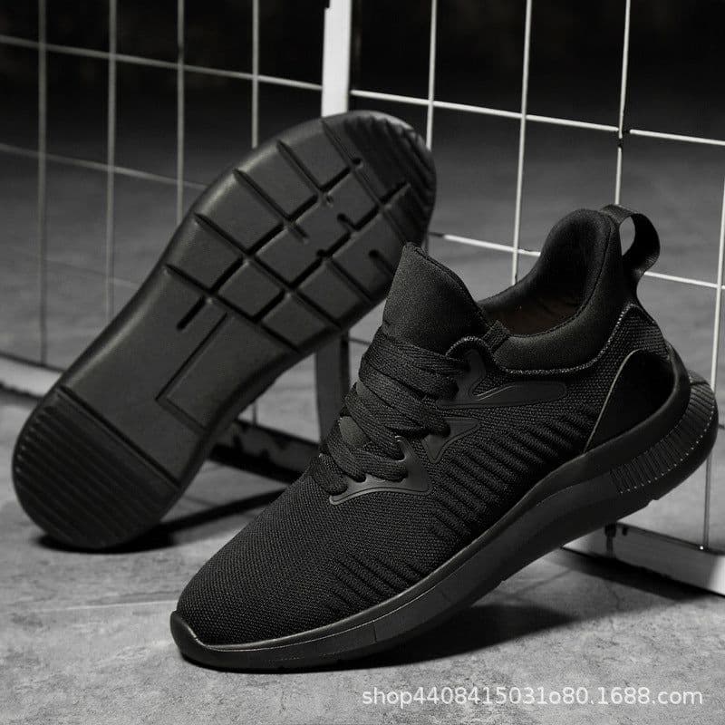 image-Men's Breathable Mesh Sports Shoes - Black Lace-up
