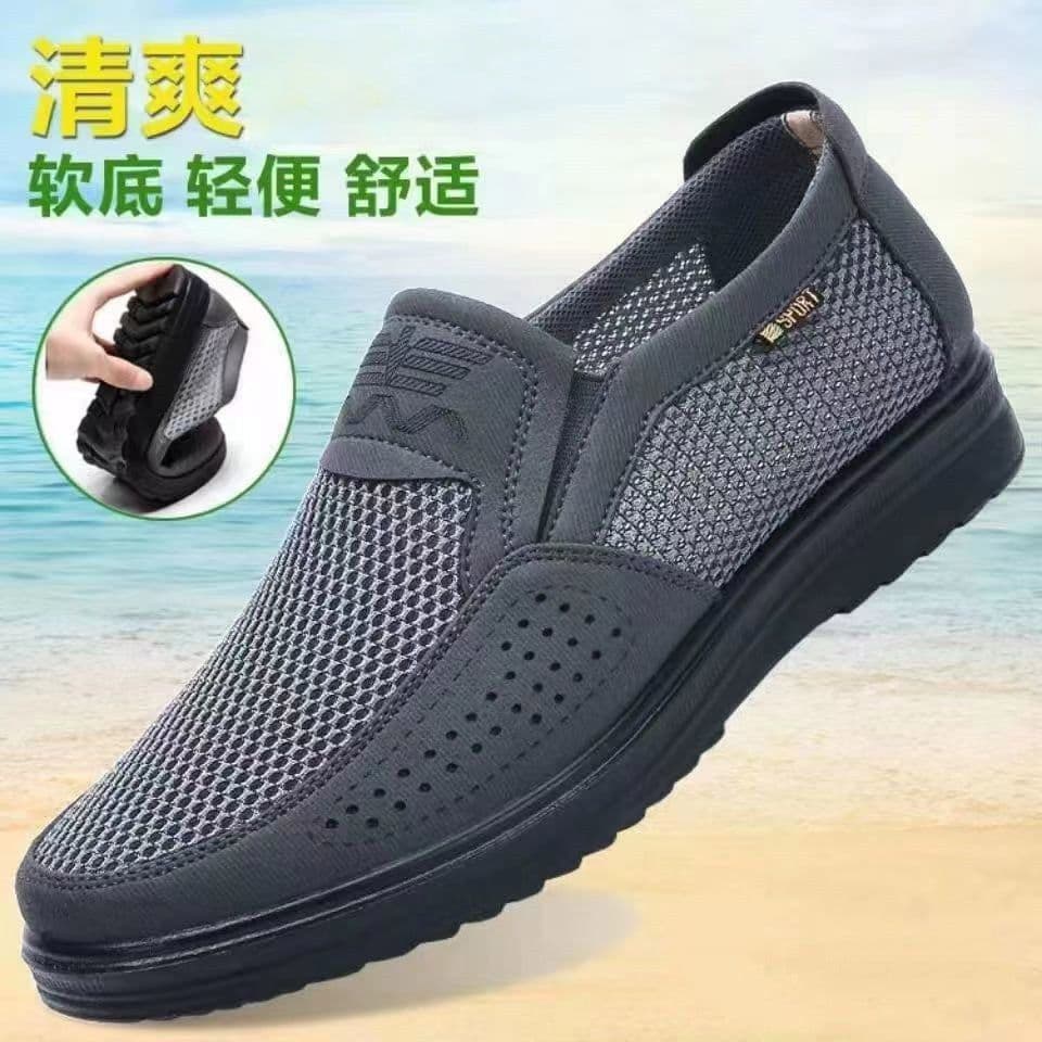 image-Men's Casual Beijing Cloth Shoes - Grey Flat Heel Loafers Size 44