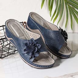 image-Women's Large Size Flower Wedge Sandals, 2021 EU Fashion, Navy Blue, 43