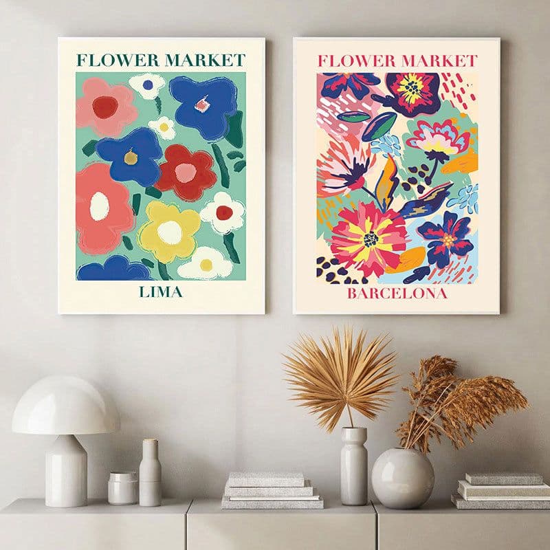 image-Canvas Flower Painting Triptych - Modern 60x90cm
