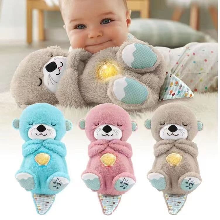 image-Blue Breathing Plush Otter Bear Toy with Music/Voice