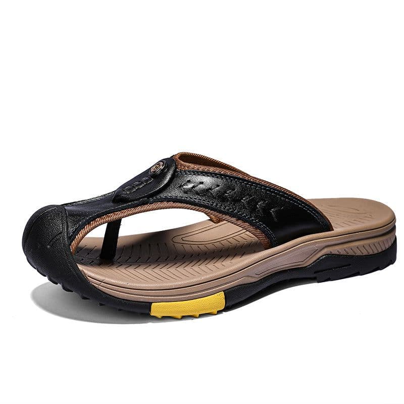 image-Men's Cowhide Flip Flops - Apricot Size 46 Casual