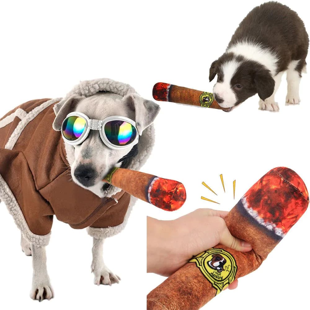 image-Dog Sound Toy - Green Plush Cigar Pet Toy