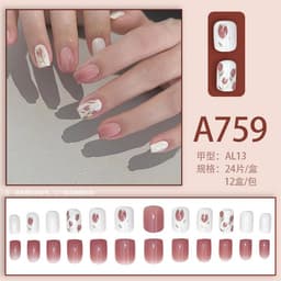 image-Fresh French flowers, cute ins wind, ice and transparent stars, long style, short style, white, high-end manicure and wearable nails