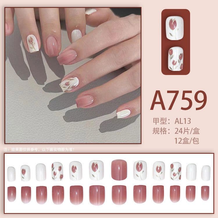 image-Fresh French flowers, cute ins wind, ice and transparent stars, long style, short style, white, high-end manicure and wearable nails
