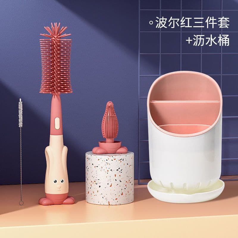 image-Silicone Bottle Brush Set - Baby Pacifier & Straw Cleaning Rotating Brush
