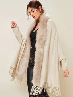 image-Dark Blue Cardigan Sweater Women Fur Collar