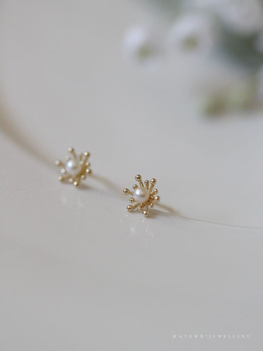 image-Sterling Silver Plated 14K Gold Stamen Flower Earrings for Women