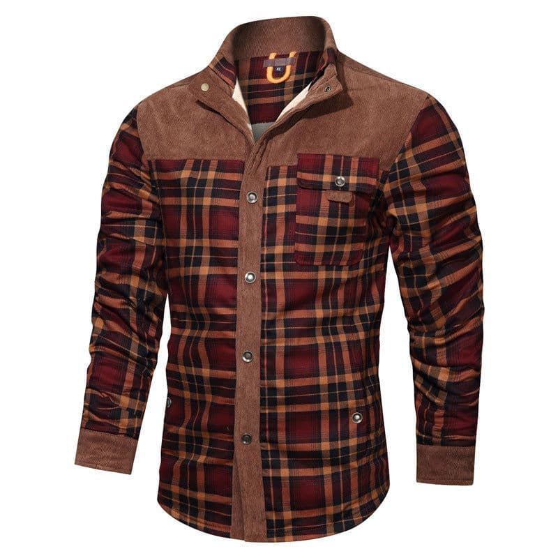 image-Men's Large Winter Plaid Shirt Jacket - Light Army Green 4XL