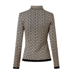 image-Women's Wool Blend Turtleneck Sweater - Black Pattern