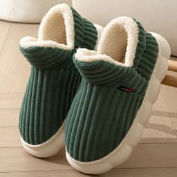 image-Winter Plush Cotton Slippers, Brown, Unisex, 44-45, 3CM Flat Heel