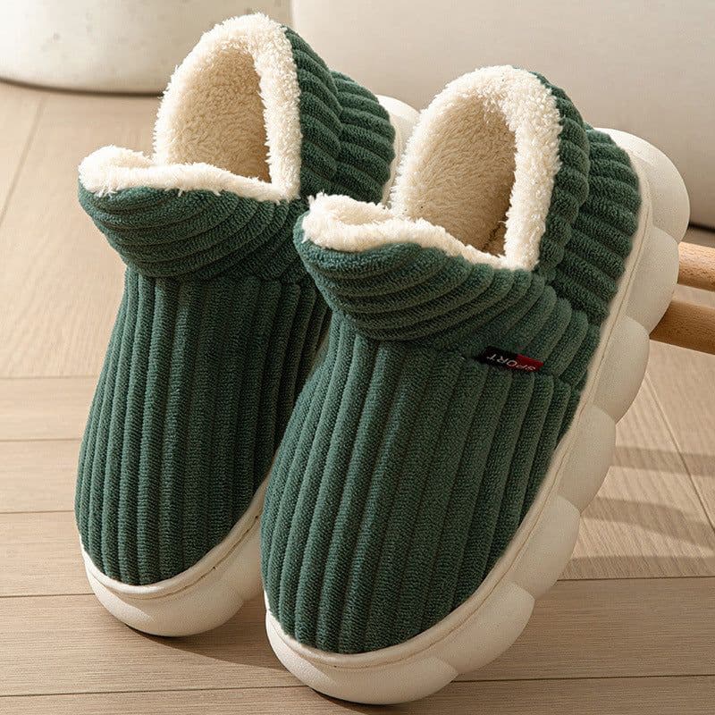 image-Women's Slippers - Brown Stripe Plush Indoor House Shoes