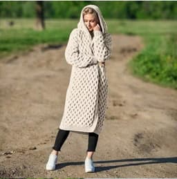 image-Womens Long Knitted Hooded Cardigan Coat