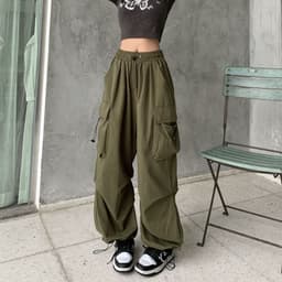 image-Women's Summer Casual Pants - Apricot High Waist Wide Leg
