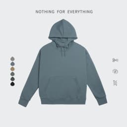 image-Khaki Velvet Hooded Sweater For Men Loose Fit Stand Collar Patch Pocket XL
