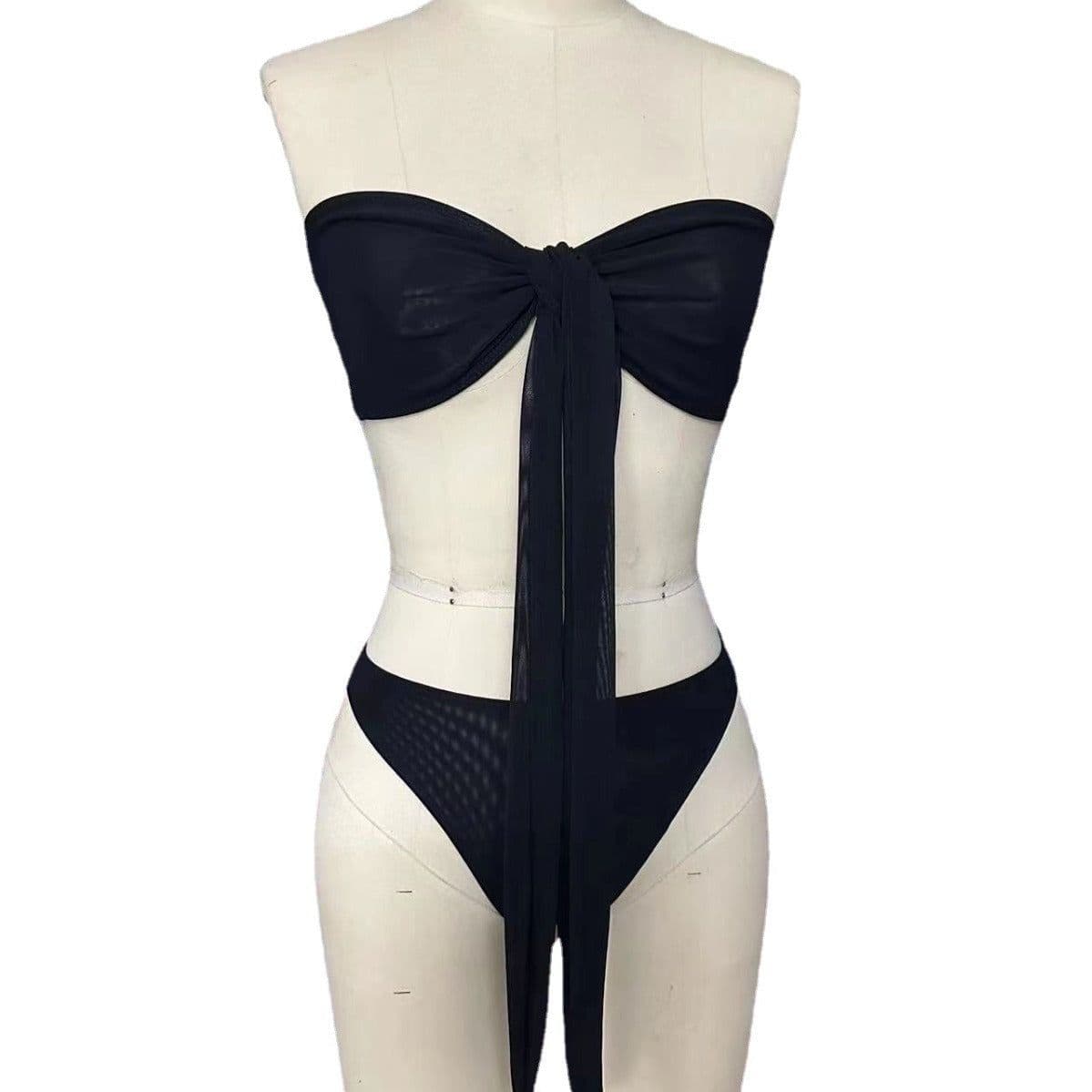 image-Women's Bikini Swimsuit - Black Strappy S