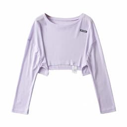 image-Women's Cropped T-Shirt - Long Sleeve Round Neck Loose Fit