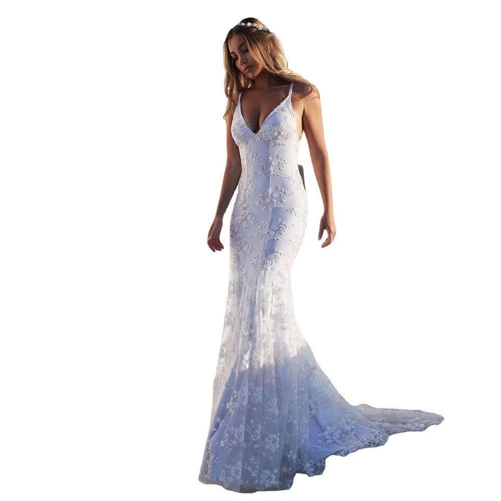 image-Brilliant Color Long Skirt V-Neck Dress - Sexy Temperament Fashion - XXL