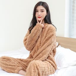 image-2023 Winter Solid Color Jacquard Uniform Warm Suit for Men and Women Comfortable Cotton Velvet Thickened Warm Home Clothes Suit Pajamas