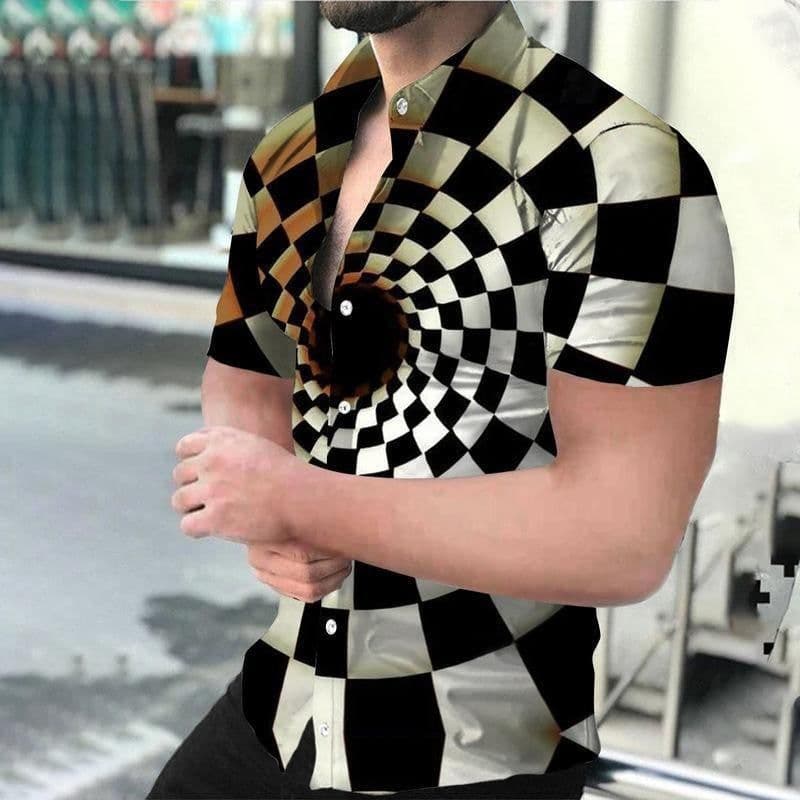 image-2022 new Amazon cross-border men's shirt 3D digital vortex short-sleeved shirt men's beach independent station shirt