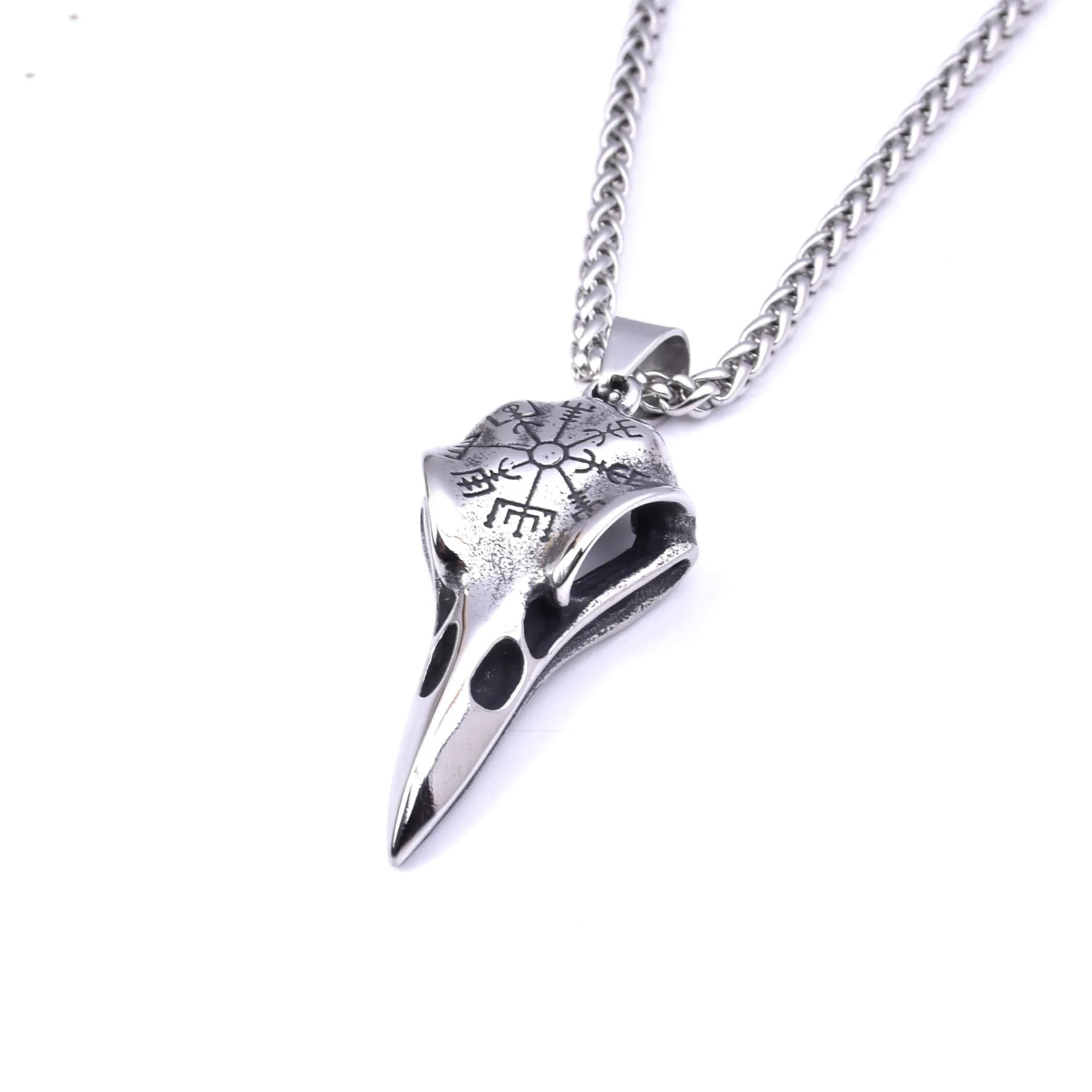 image-Cross-border exclusively for Nordic Viking men stainless steel crow skull compass rune pendant necklace jewelry wholesale