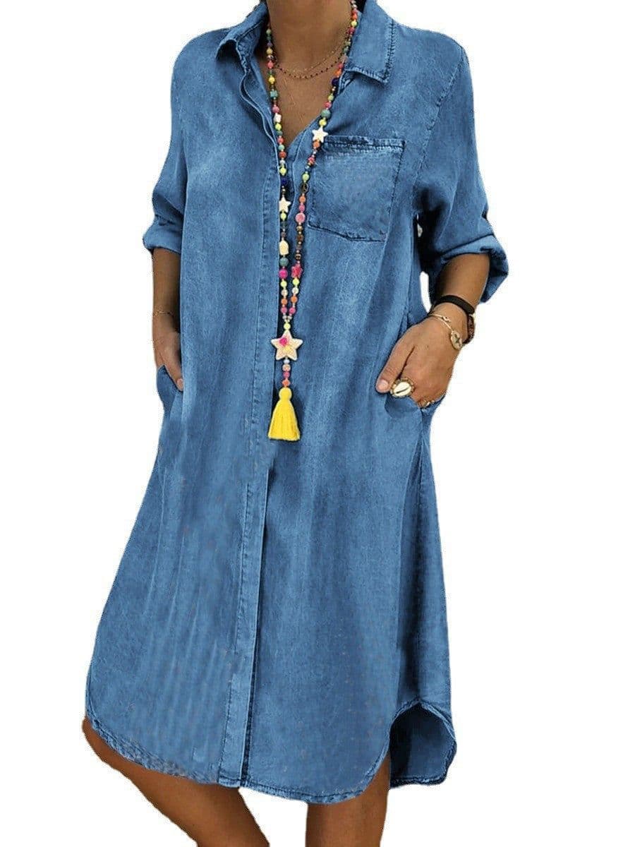 image-Plus Size Women's Denim Dress - Black 5XL Elegant Temperament (65 characters)