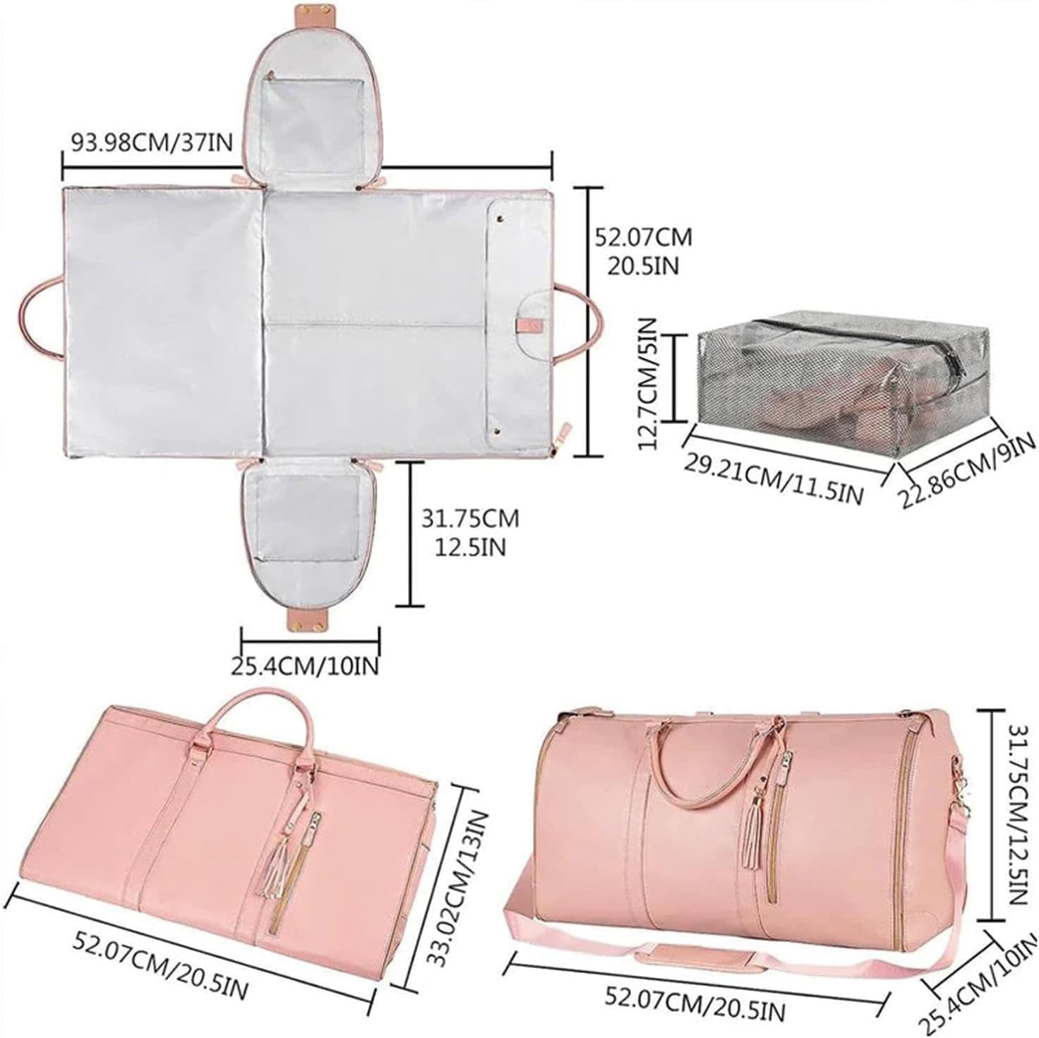 image-Large PU Leather Duffel Bag 36-55L Travel Carry-on Garment Bag