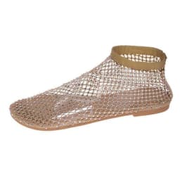 image-Large Size Women's Sandals 2023 Gold Hollow Low Heel Fishnet Flats