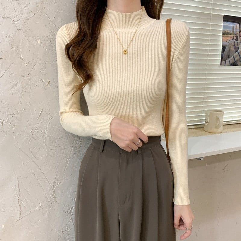 image-Women's Half Turtleneck Sweater Long Sleeve Slim Fuchsia