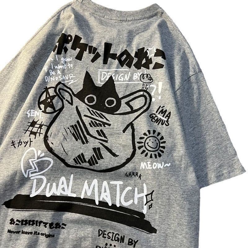 image-Cartoon Print T-Shirt - White Cotton Loose Fit