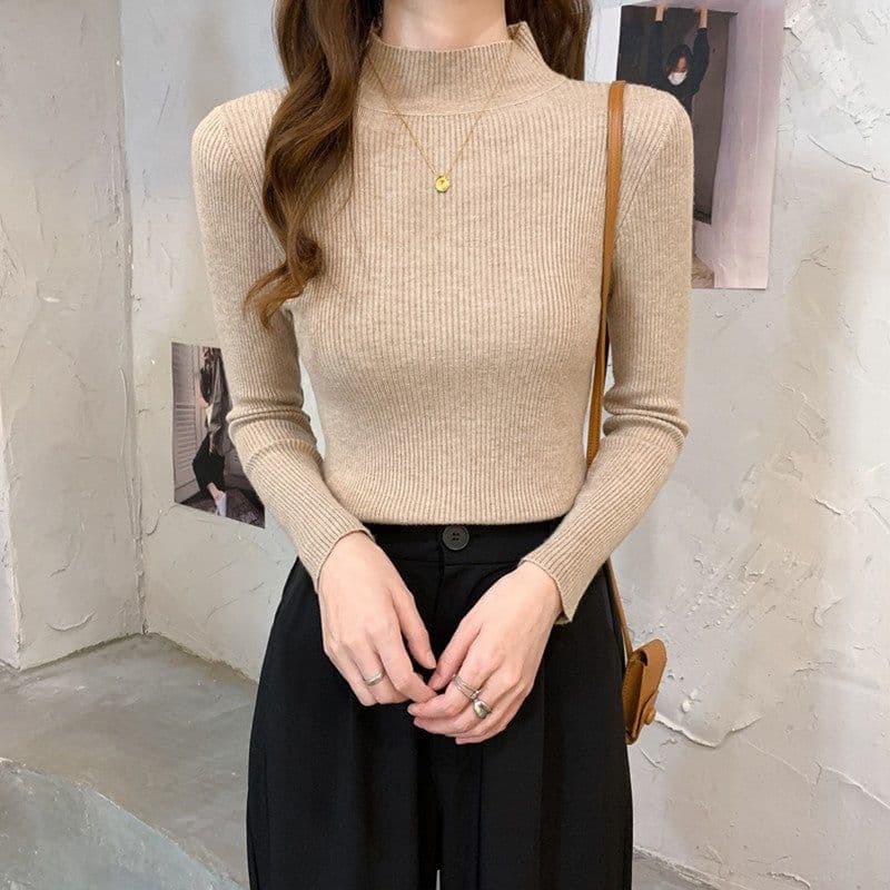 image-Women's Half Turtleneck Sweater Long Sleeve Slim Fuchsia