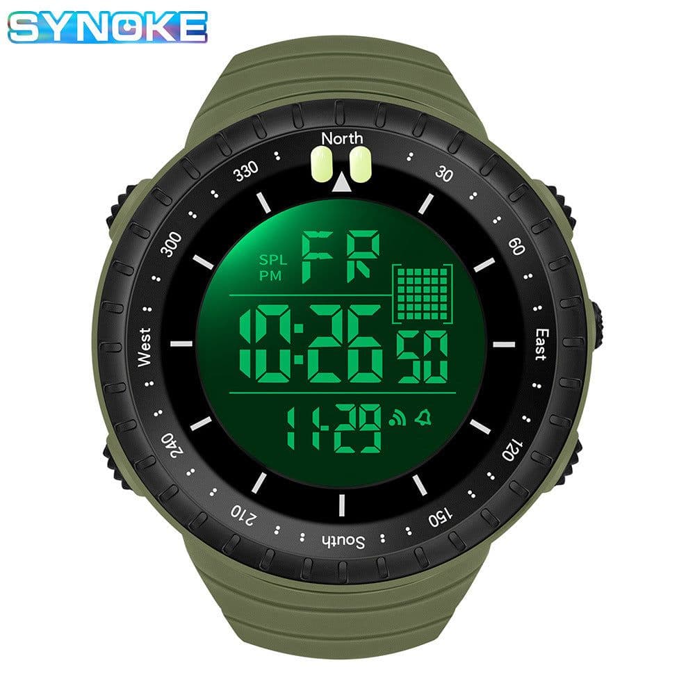 image-Men's Sports Watch - Army Green, 50m Waterproof, Luminous, Large Screen