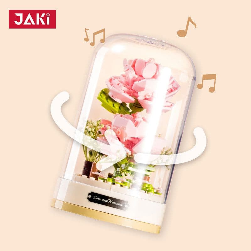 image-Jiaqi Music Box Building Blocks Rose 200-400pcs Toy Ornaments JK2675