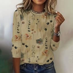image-Juya 3D Floral Print Long-Sleeve T-Shirt - 6XL Women's Western Style