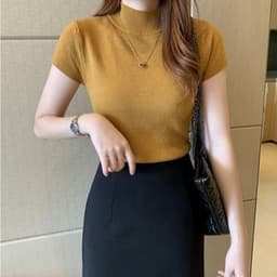 image-Women's Half Turtleneck Short Sleeve Sweater Top