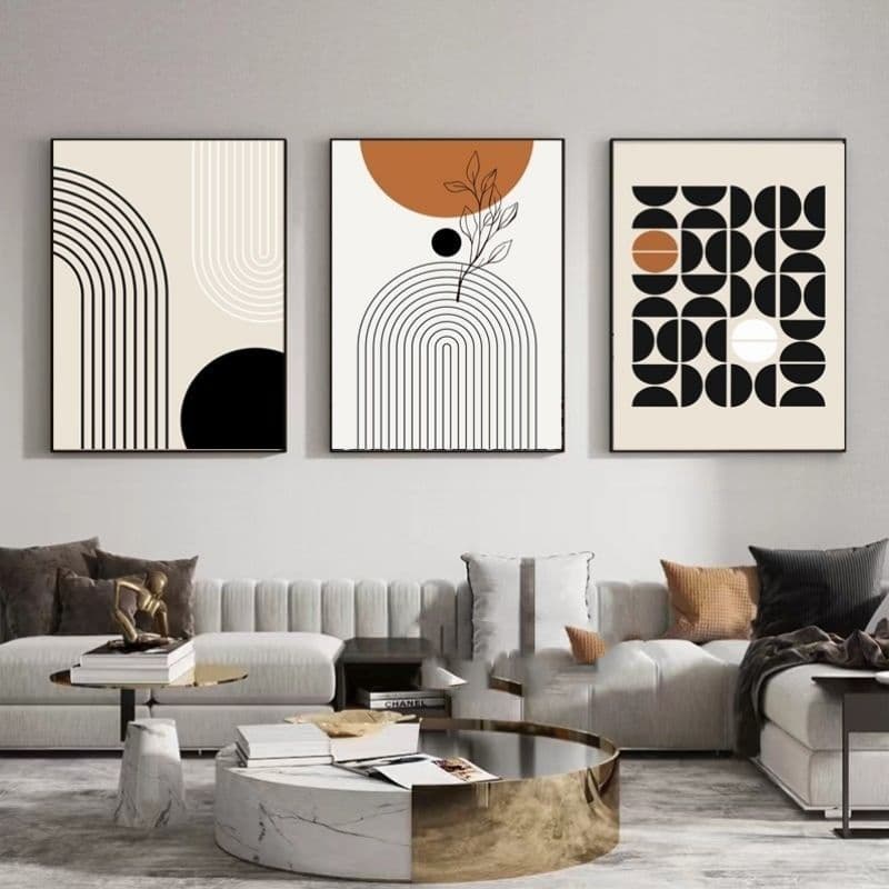 image-Modern Minimalist Living Room Morandi Abstract Sofa Background Wall Three-piece Painting