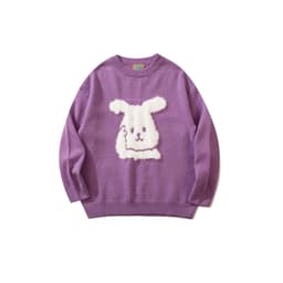 image-Cartoon Rabbit 3D Pattern Knit Sweater Loose Crew Neck XL