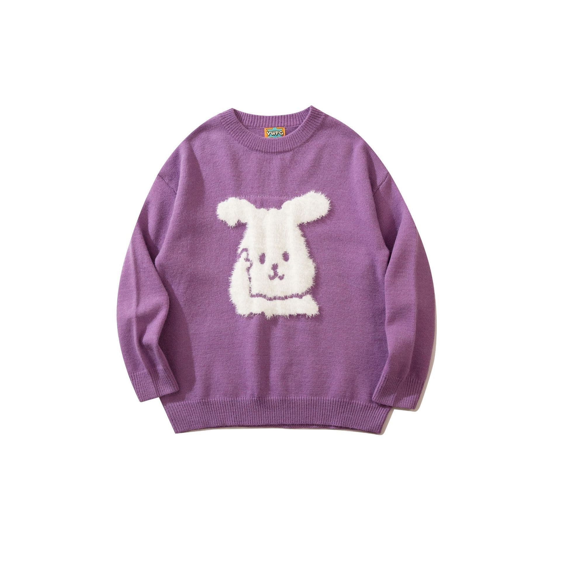 image-Cartoon Rabbit 3D Pattern Knit Sweater Loose Crew Neck XL