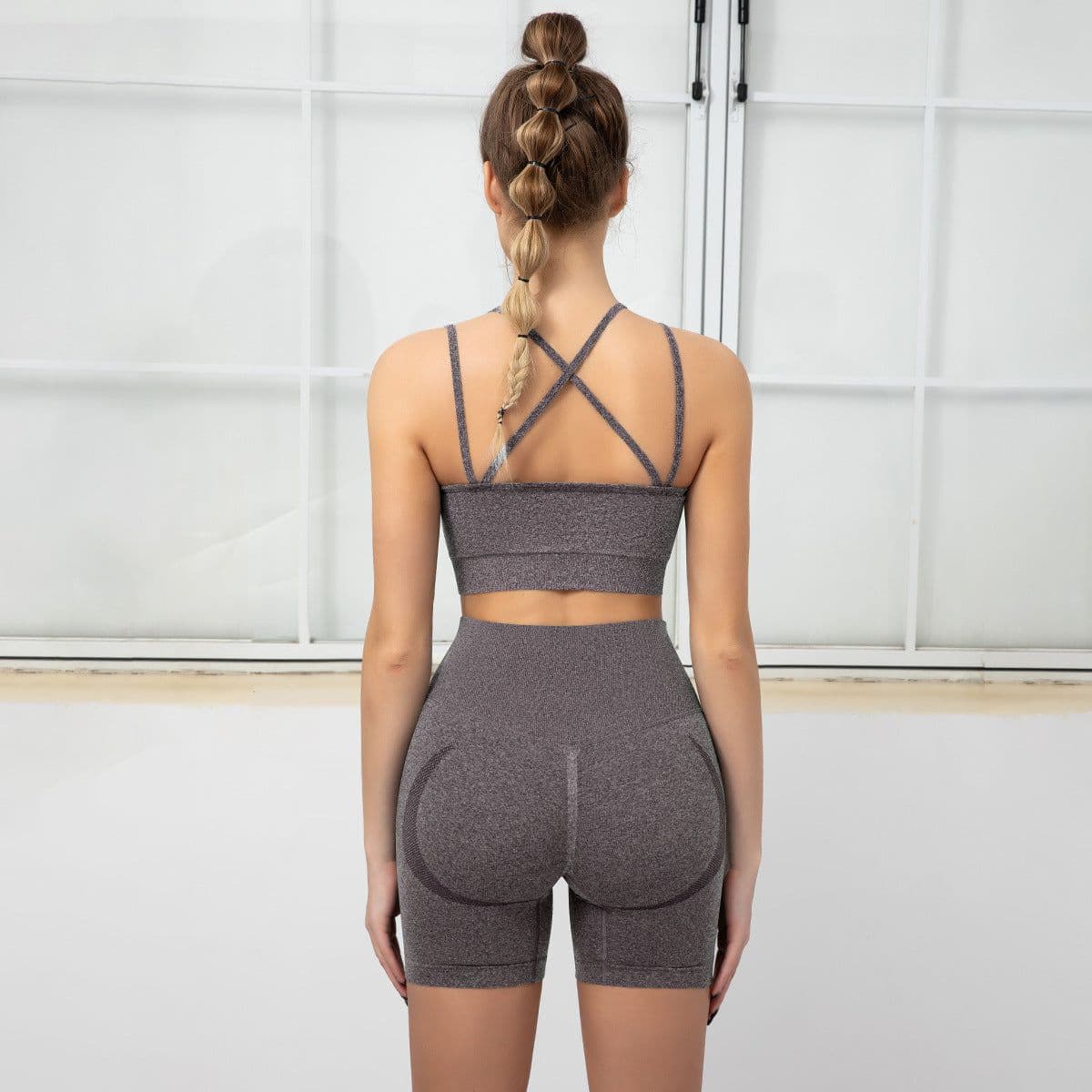 image-Issercafe Yoga Set - Sports Bra Shorts Medium Gray L