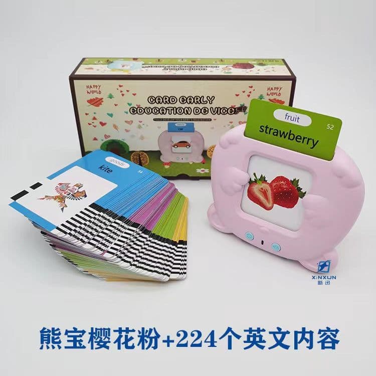 image-CHSS Early Education Pink Bear Card Machine - 112 Cards Music/Voice Toys