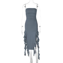 image-Women's Sleeveless Midi Dress - Irregular Tube Top Summer