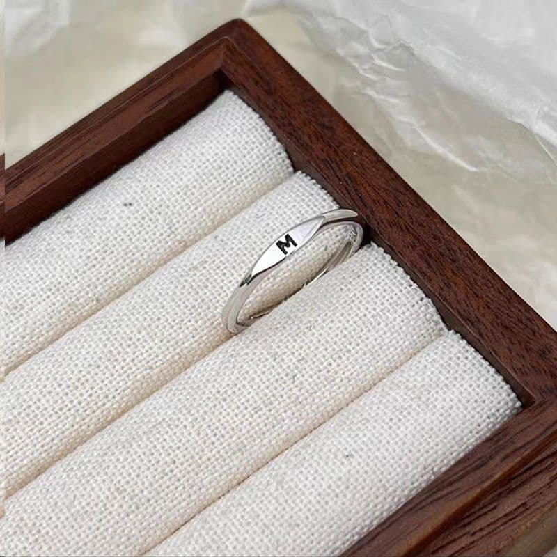 image-S925 Sterling Silver Letter Ring - Adjustable