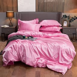image-4-Piece Ice Silk Bedding Set - Pink Silver Gray
