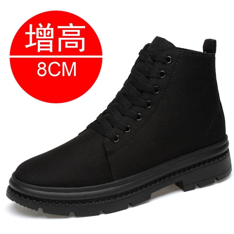 image-Men's Height Increasing Shoes - Black Canvas 8CM Lift