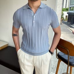 image-POLO Shirt Men Short-Sleeve Striped Light Blue XXL