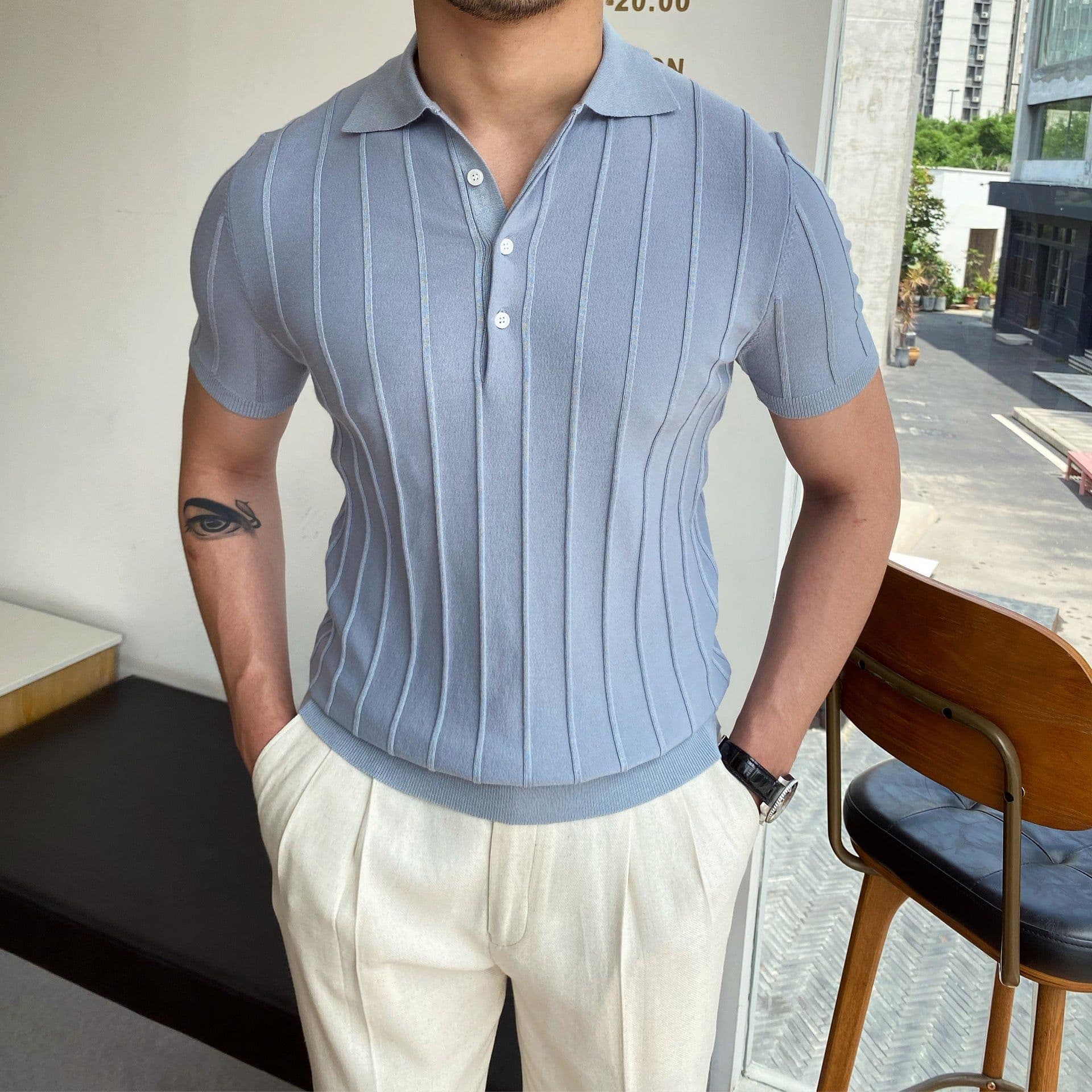 image-POLO Shirt Men Short-Sleeve Striped Light Blue XXL