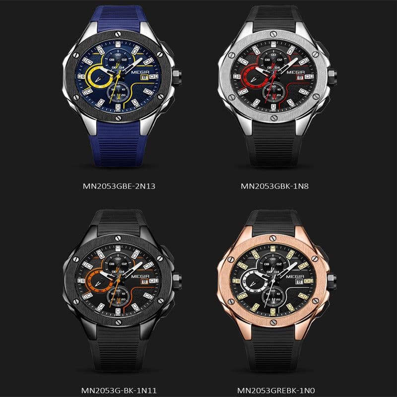 image-MEGIR 30M Waterproof Quartz Sports Watch - Silver 46mm Silicone Strap