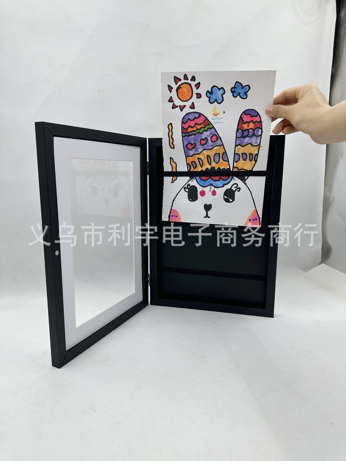 image-Cross-border new Kids Art Frames children's art photo frame wooden oil painting storage box flip photo frame
